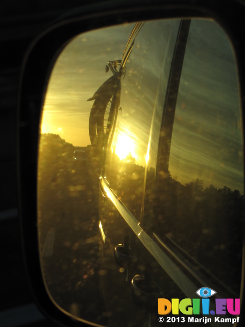 SX27105 Sunset reflected in campervan mirror